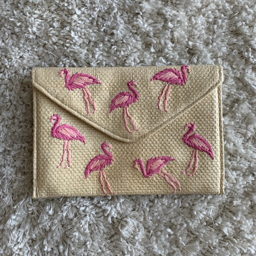 Flamingo Straw Clutch